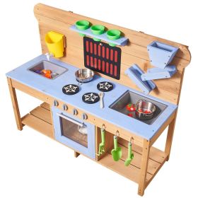 VEVOR Mud Kitchen, Outdoor Mud Kitchen for Kids, Wood Outdoor Play Kitchens with Stoves, Hooks, Double Sinks, Planting Shovels, Spatulas
